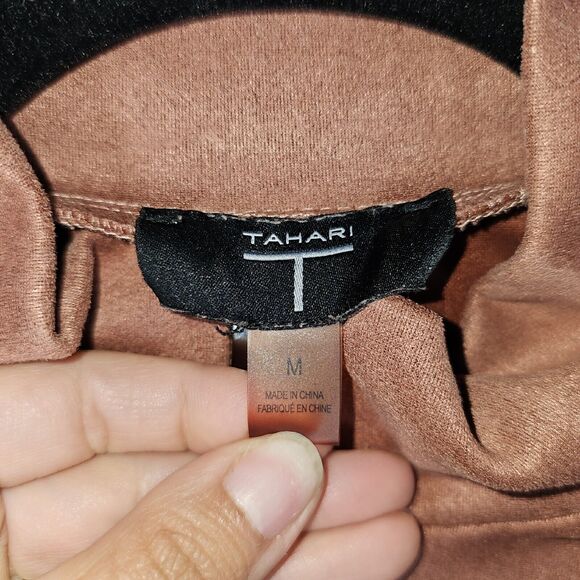 Tahari Womens Size M Mauve Faux Suede Half Zip Pullover Sweater Kangaroo Pocket - Picture 4 of 10